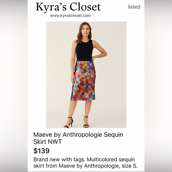 NWT Anthropologie Maeve Colorful Sequin Midi Skirt sz S - Picture 1 of 8